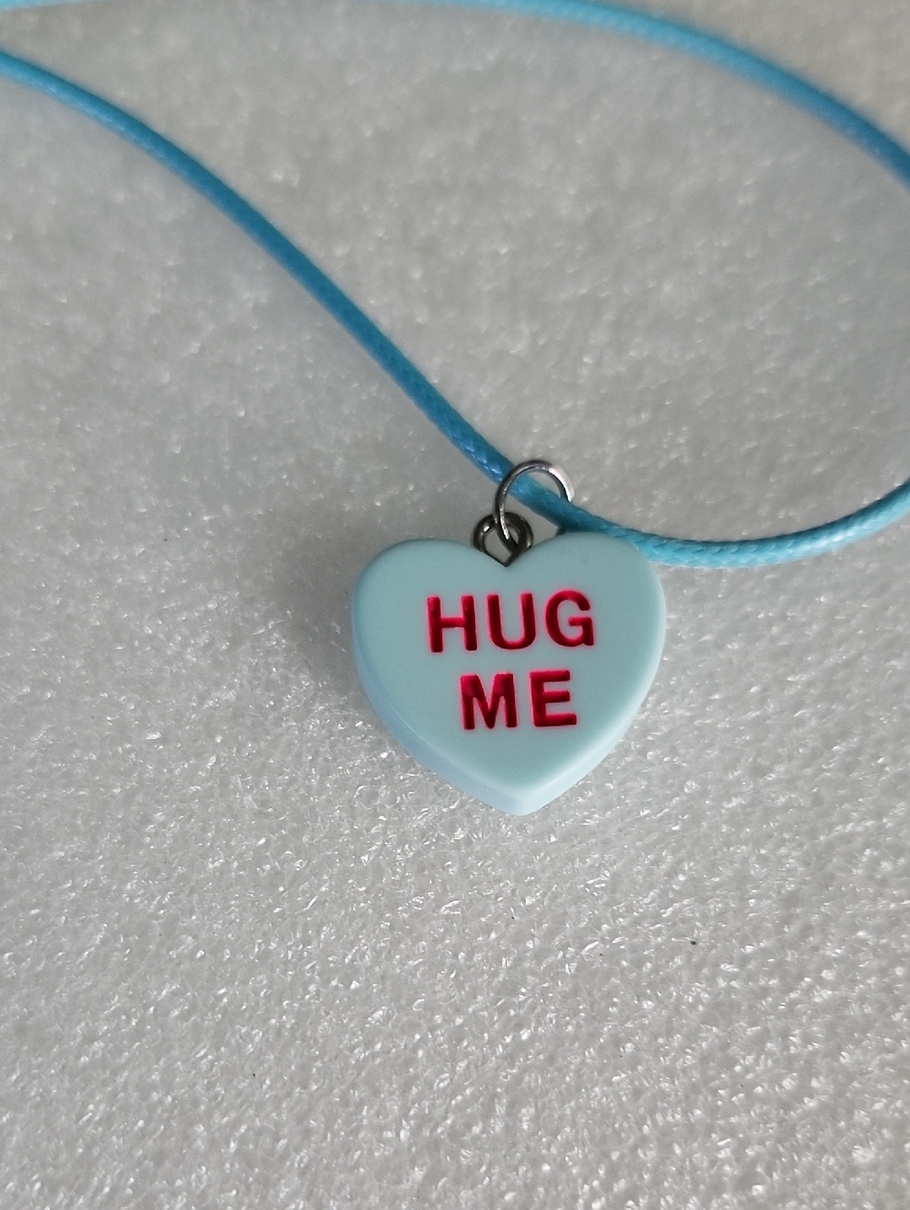 Hand Crafted Blue Heart "HUG ME" Pendant Necklace